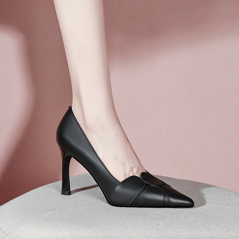 【柔软牛皮】2026早春季新款黑色时尚工作鞋细跟高跟鞋简约单鞋女