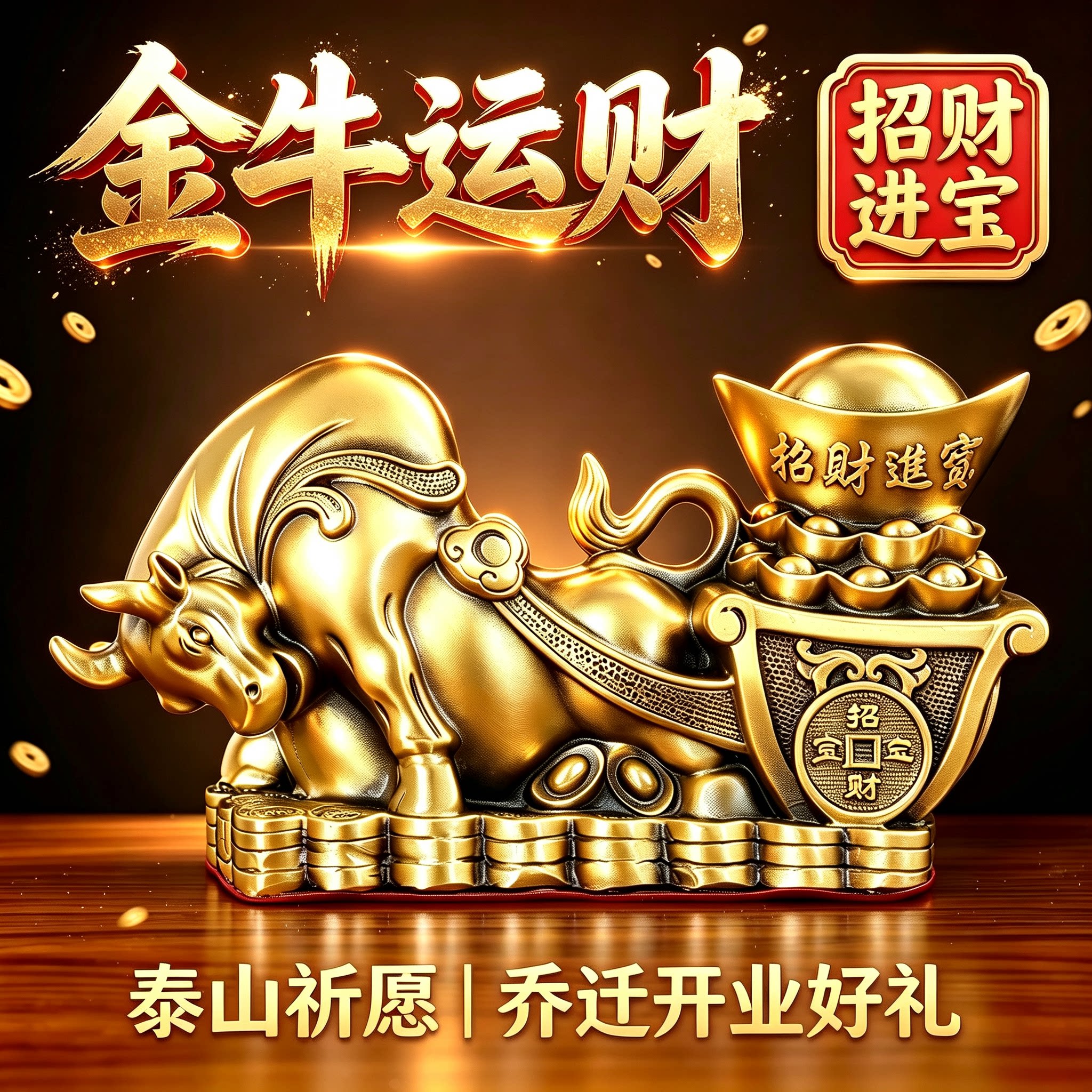 泰山祈愿运势如虹铜牛摆件