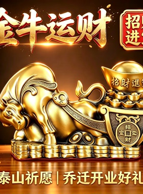 泰山祈愿运势如虹铜牛摆件