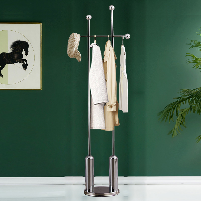 卧室不锈钢简约银色衣帽架子双杆