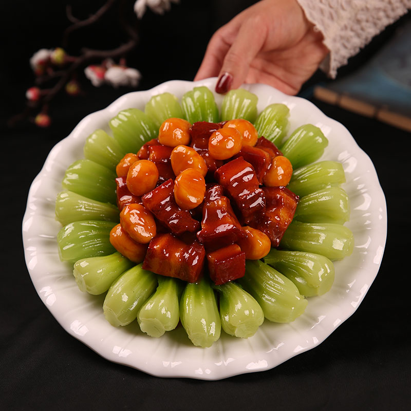 仿真菜品模型湘菜板栗烧菜心美食摆件模具假菜样品菜模道具食品