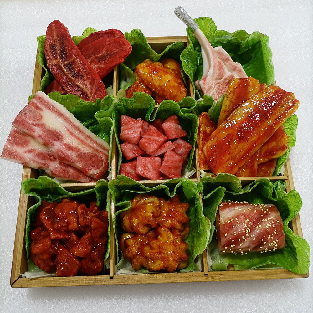仿真九宫格烤肉 火锅烧烤食材模型展示样品菜盘摆件假烤肉定制