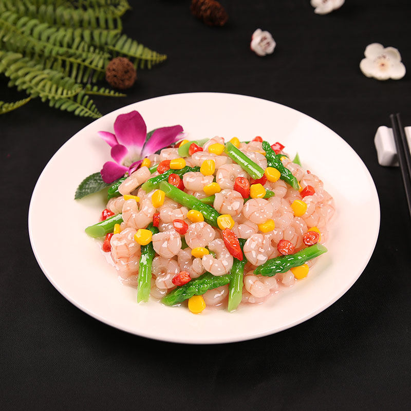 仿真中餐芦笋炒虾球食品模型假菜