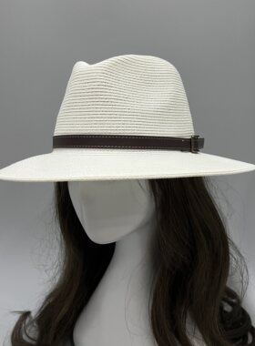 女士西部牛仔帽防晒草帽沙滩遮阳帽夏天爵士帽皮带扣太阳帽子男女