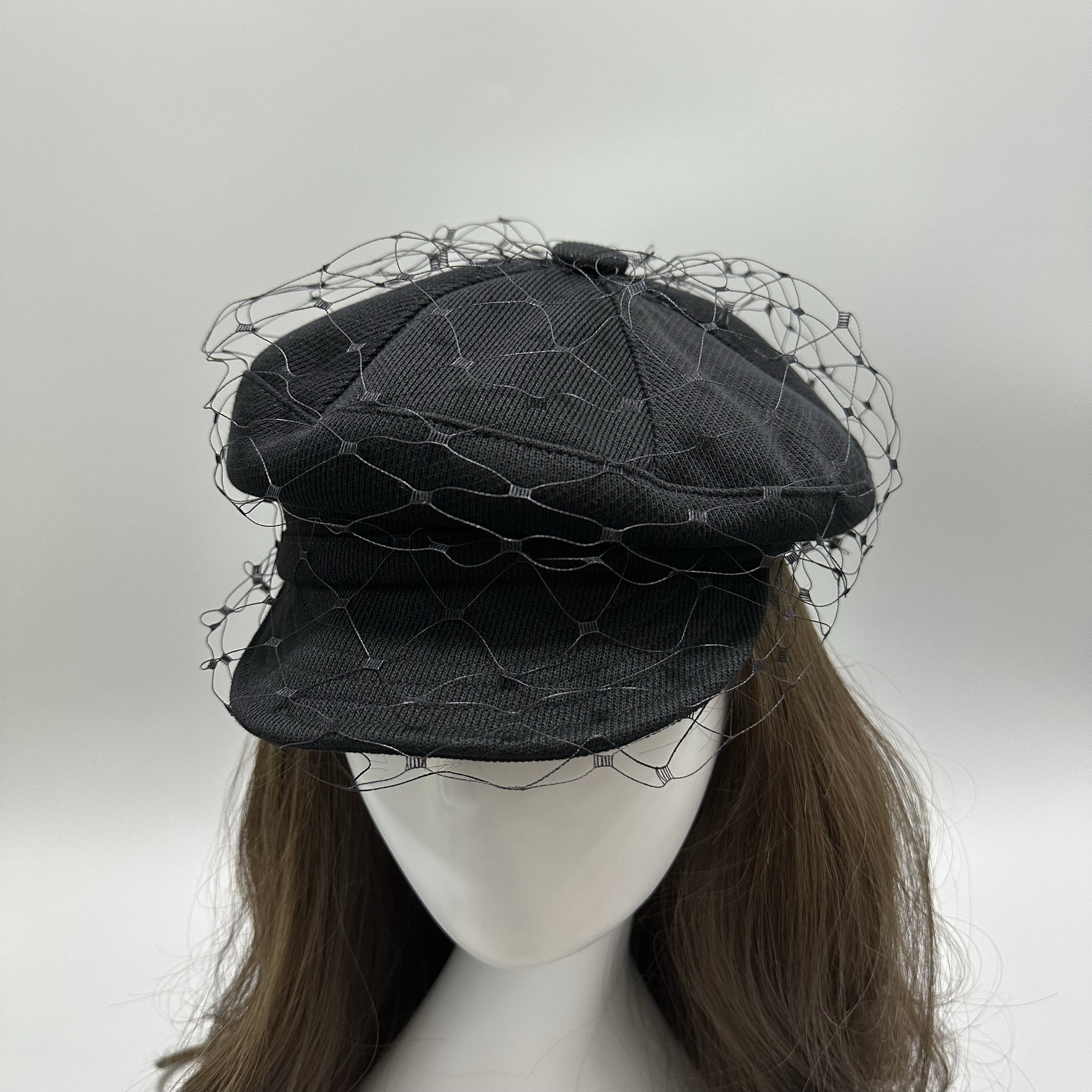 法式网纱鸭舌帽女韩版赫本风蓓蕾帽黑色时尚秋季复古报童潮海军女