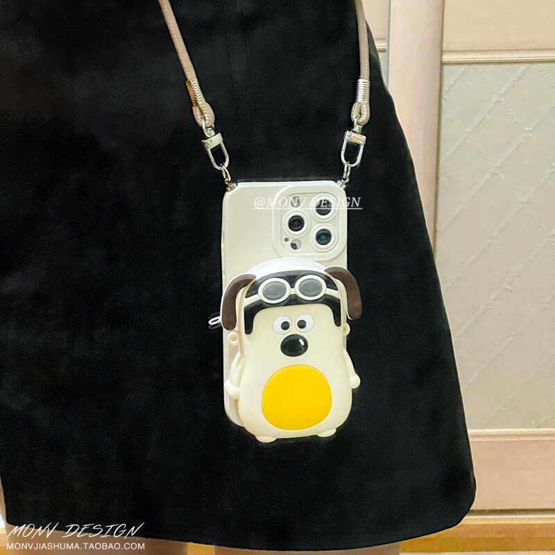 搞怪包包零钱包挂脖适用苹果iphone14手机壳13promax可爱狗狗随身钥匙包12xs11硅胶软壳防摔