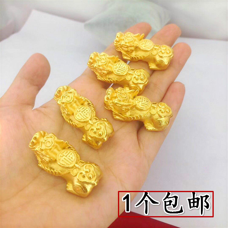新款越南沙金黄铜镀金大号貔貅磨砂欧币金横穿路路通转运珠配件