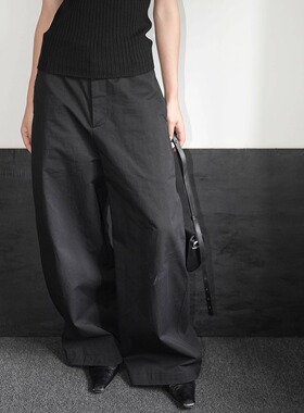 AIRROOM「818新品」复古巴黎风休闲高腰质感黑色老钱廓系长裤