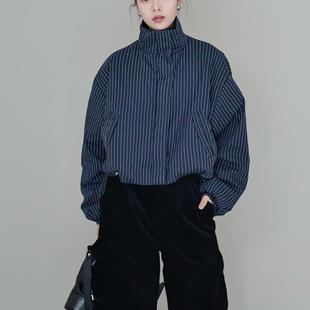 AIRROOM复古立领条纹口袋抽绳棉服短款时髦轻薄减龄外套2026春款