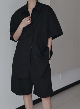 「就爱黑衬衫」简单又时髦廓形纯棉小众复古百搭黑色短袖衬衣外套