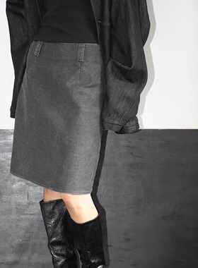 AIRROOM复古气质拉链半裙通勤极简纯色中长极简半身裙