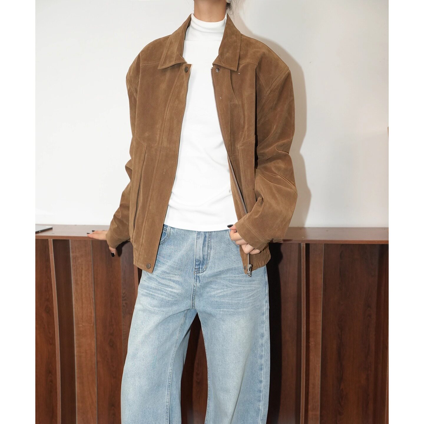 AIRROOM小众复古时髦翻领麂皮绒外套女秋季小个子百搭休闲短夹克,女装/女士精品,短外套,淘宝优惠券,粉丝福利购,淘宝优惠卷