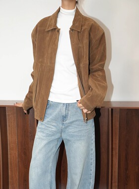 AIRROOM小众复古时髦翻领麂皮绒外套女秋季小个子百搭休闲短夹克