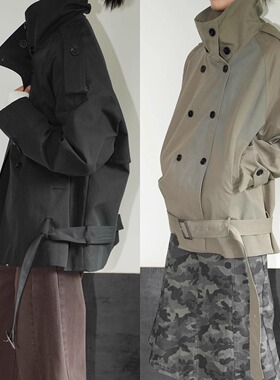 AIRROOM复古双排扣经典大翻领风衣外秋季廓形设计感短款上衣外套