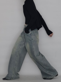 长裤 AIRROOM 子拖地老爹裤 宽松直筒百搭裤 休闲显高 做旧复古牛仔裤