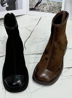 巴迪雅女鞋2024秋冬新款欧洲站后拉链时尚短靴真皮切尔西靴99308