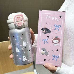 双饮吸管水杯女生高颜值316不锈钢弹跳保温杯大容量网红可爱杯子