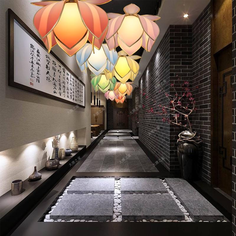 新中式莲花吊灯中国风禅意茶室餐厅酒店宴会佛堂过道创意荷花灯具