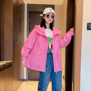 欧洲站春秋女2025新款 收腰显瘦百搭连帽风衣外套女 女装 宽松时尚