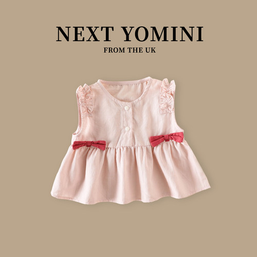 英国NEXT YOMINI女宝宝娃娃衫夏季婴童无袖花边蝴蝶结背心款上衣
