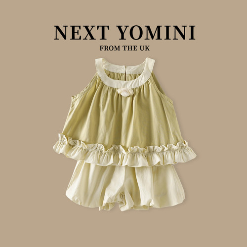 英国NEXT YOMINI 女宝套装夏季婴幼儿无袖上衣花苞短裤女童两件套