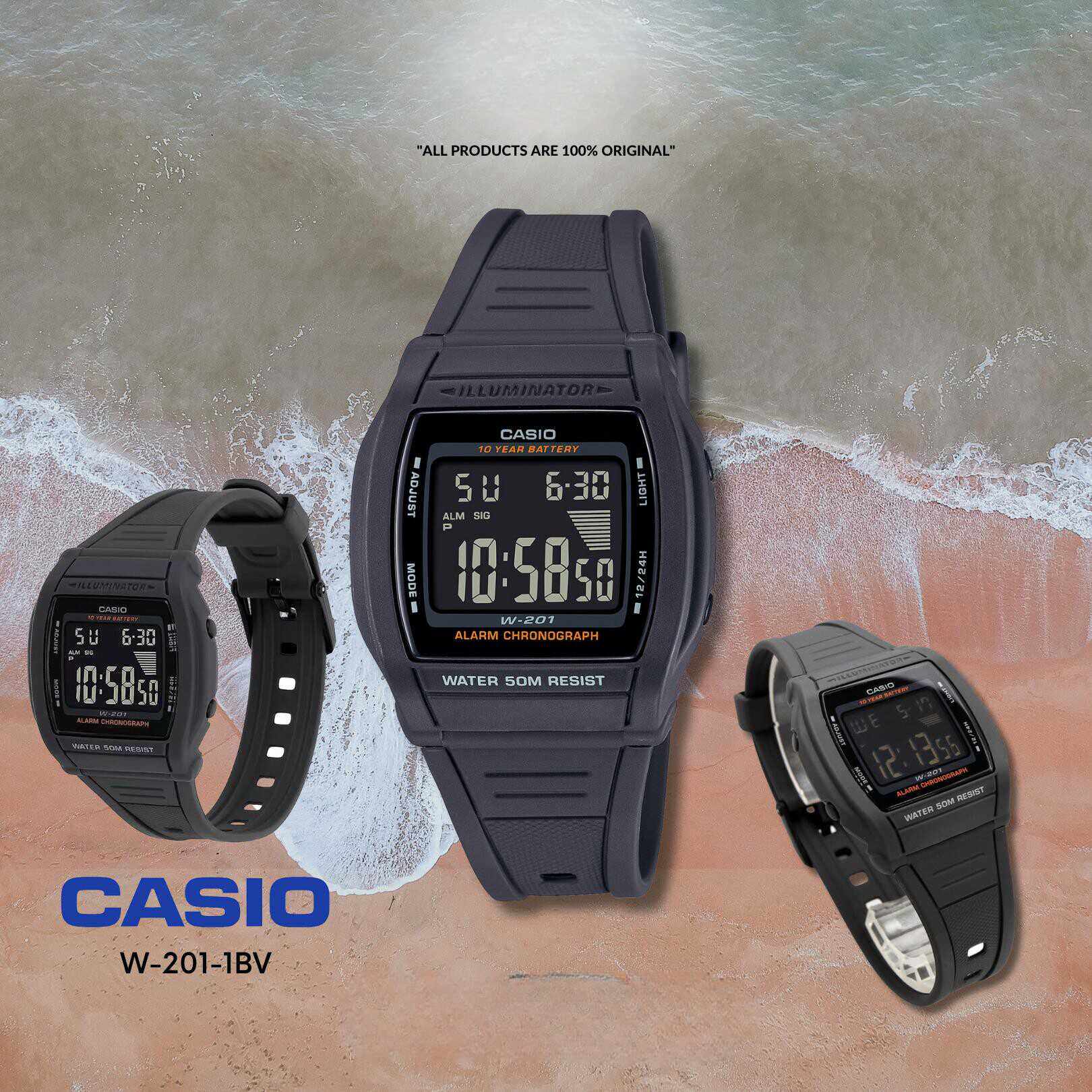 卡西欧casio时尚潮流小黑表经典小方块防水男表女表正品w-201-1b