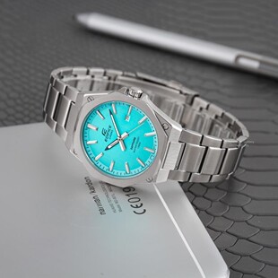 卡西欧EDIFICE蓝宝石镜面蒂芙尼蓝面石英商务八角钢男表EFR S108D
