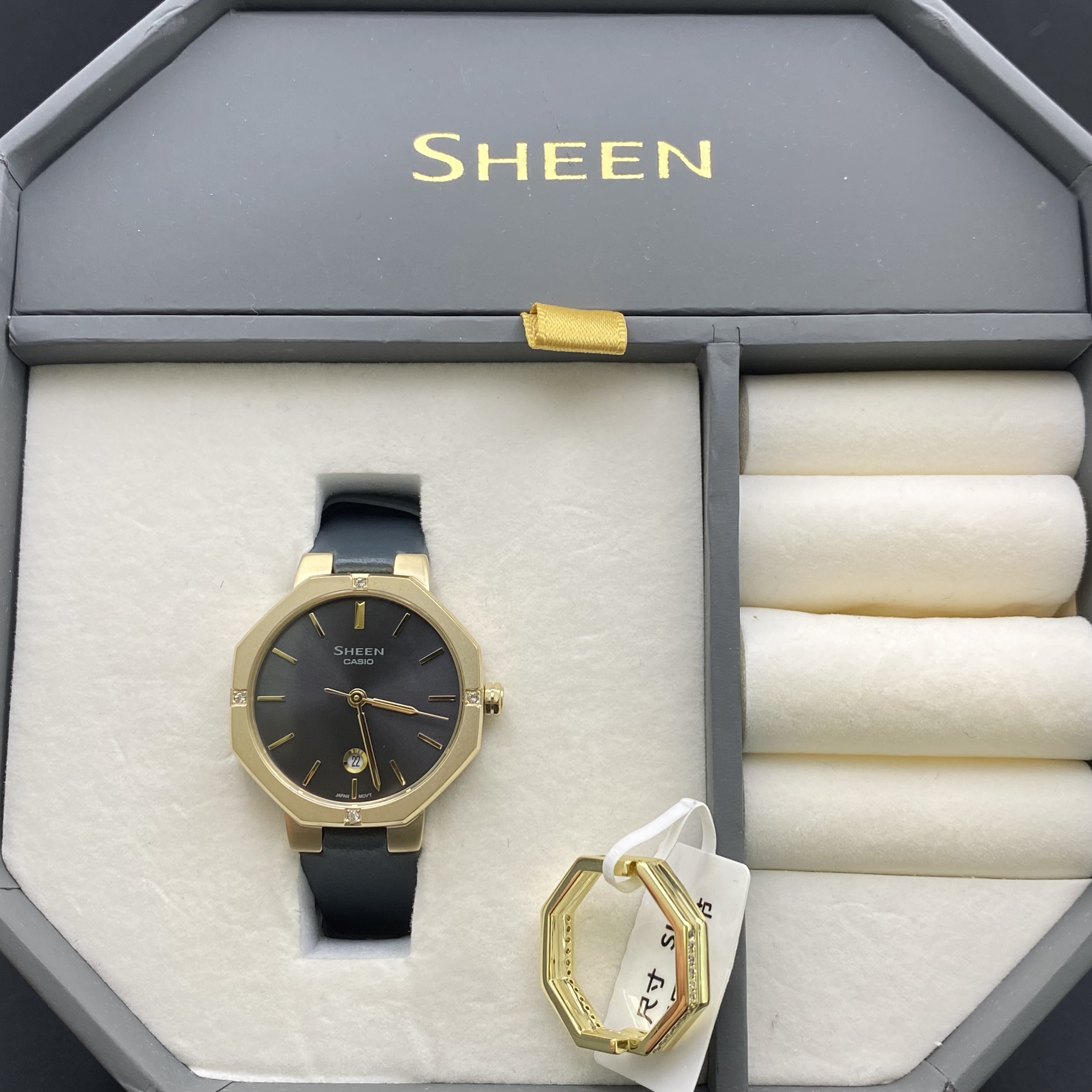 卡西欧SHEEN时尚潮流女士八角石英防水表SHE-4543CGL-4A戒指礼盒