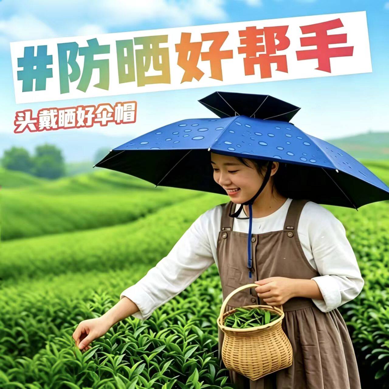 头戴式钓鱼伞帽大号1米 黑胶遮阳帽超轻透气折叠双叠男士帽伞加大