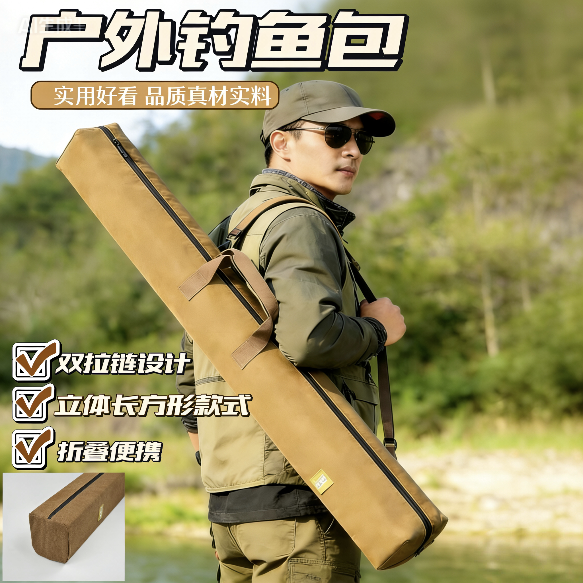 帆布渔具包鱼竿包钓鱼伞包杆包一体轻便型收纳袋折叠海竿包大背包