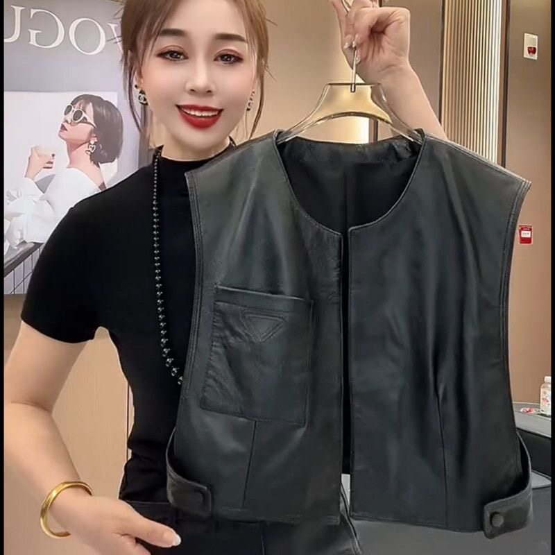 欧货皮衣马甲女款背心