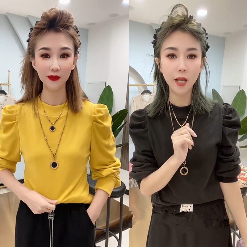 时尚保暖泡泡袖双面德绒打底衫