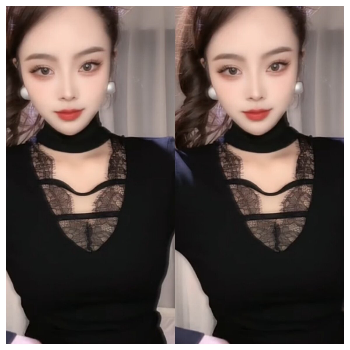 纯欲蕾丝拼接V领挂脖T恤女