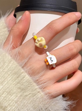 『小猫爱吃吐司』卡通可爱面包猫爪戒指小众设计开口甜美百搭指环