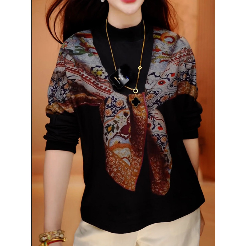 贵夫人气质遮肉显瘦百搭衬衣秋冬时尚印花长袖衬衫女优雅洋气