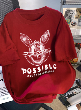 捡漏清仓~2025夏季新款T恤女士装兔年本命年红色情侣短袖t恤大码