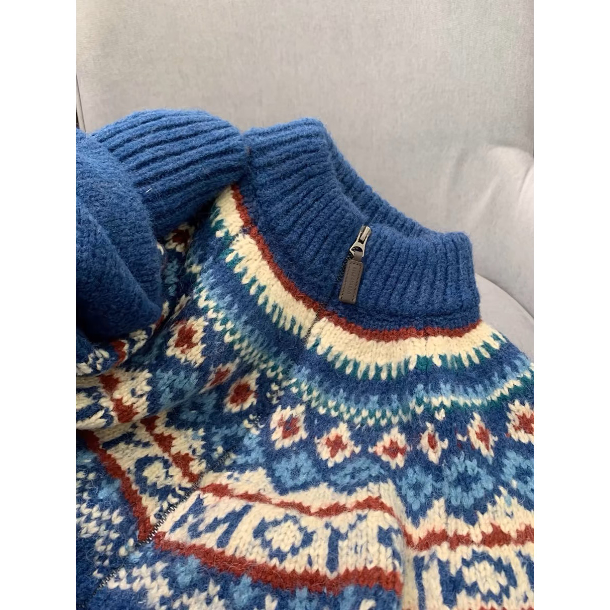 外贸原单尾货大牌蓝色费尔岛高领拉链毛衣外套女装慵懒风针织开衫,女装/女士精品,毛衣,淘宝优惠券,粉丝福利购,淘宝优惠卷