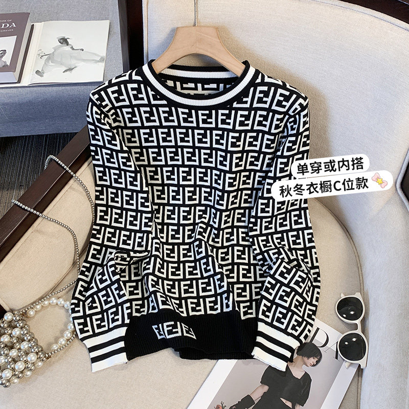 捡漏欧货撞色提花长袖针织衫女生秋冬内搭圆领轻奢高级感打底毛衣,女装/女士精品,时尚防晒服,淘宝优惠券,粉丝福利购,淘宝优惠卷