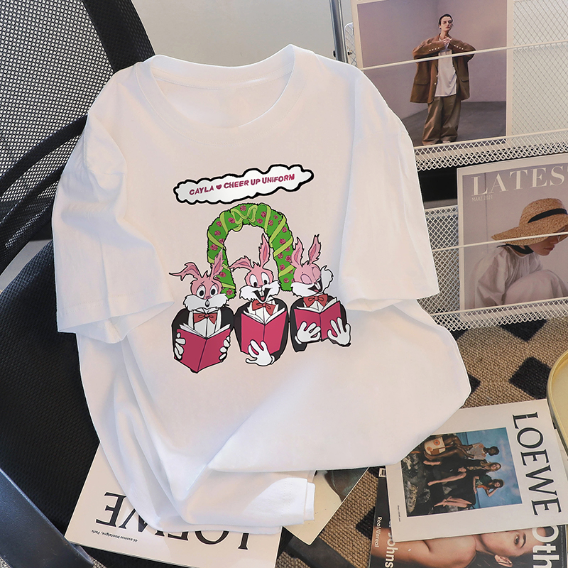 趣味兔子印花T恤女夏季可爱软妹