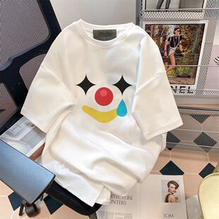 小丑印花oversize潮流日系趣味短袖T恤男女女大童初中高中学生潮