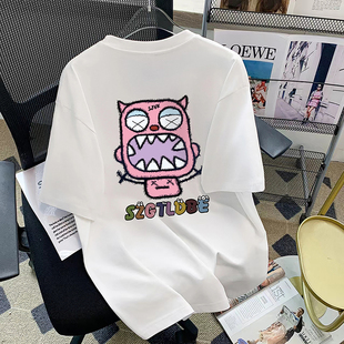 捡漏ins小众短袖美式复古T恤女宽松百搭圆领上衣小众纯棉印花体恤