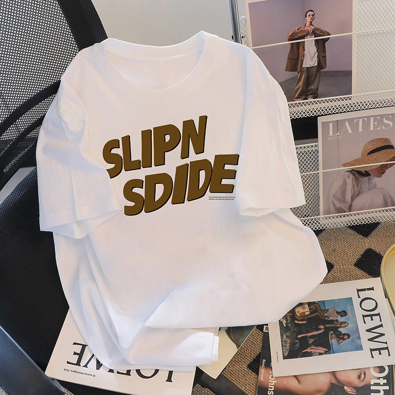 大码oversize宽松圆领白色纯棉短袖t恤女美式复古显瘦遮肚子上衣