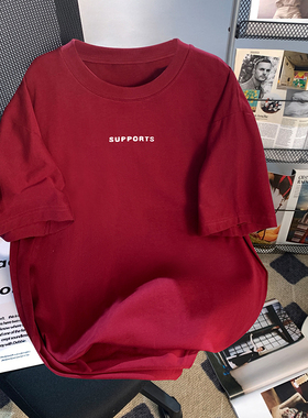 捡漏清仓~红色短袖字母印花T恤女宽松韩版2025年夏季新款圆领上衣