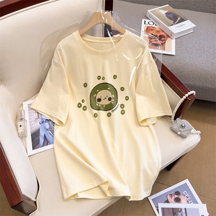 捡漏~欧洲站夏季新款女装卡通圆领短袖简单款纯棉透气文艺百搭T恤
