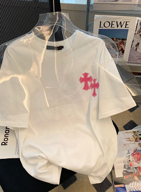 捡漏~十字架短袖t恤女宽松oversize潮牌美式复古小众高街白色上衣