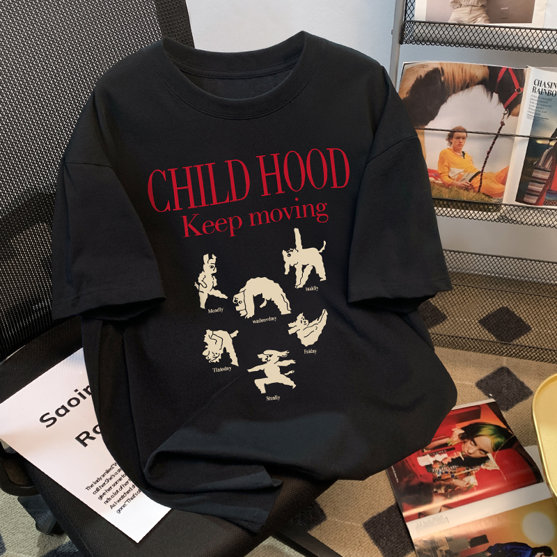 黑色字母印花短袖T恤女韩系百搭