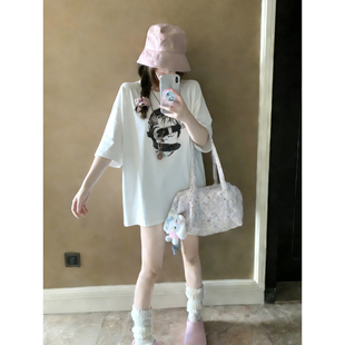 美式复古街头嘻哈人脸印花短袖T恤女春季新款宽松潮牌上衣宽松型
