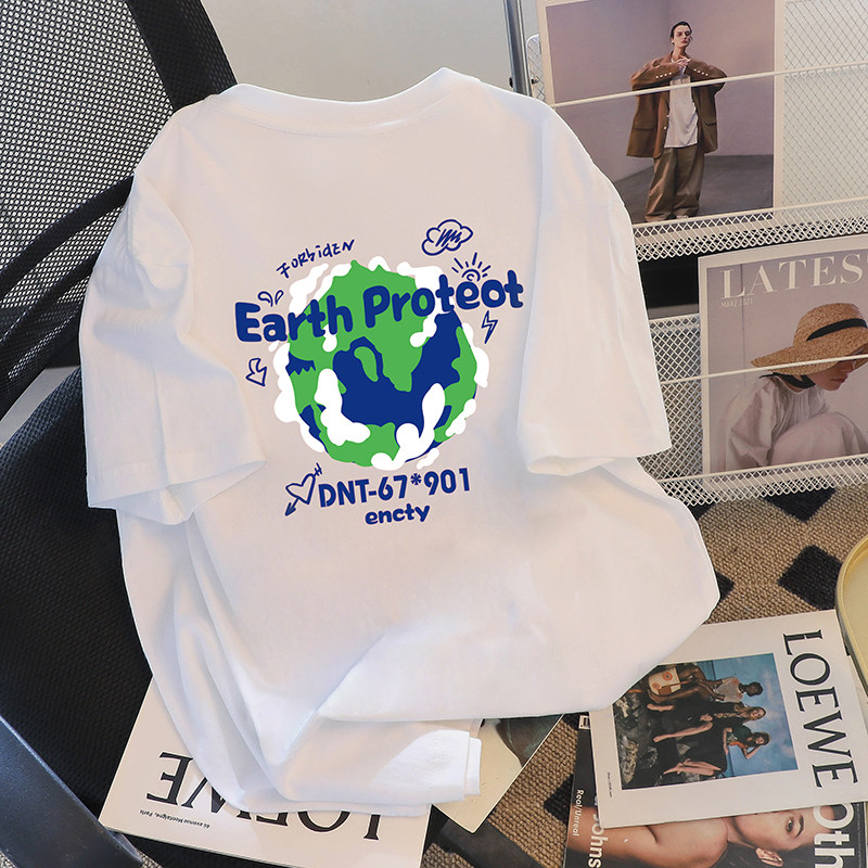 国潮胖M设计感纯棉白色特大码T恤