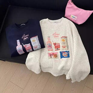 重磅秋冬套头美式设计感大码宽松卫衣女长袖卡通印花胖mm百搭上衣