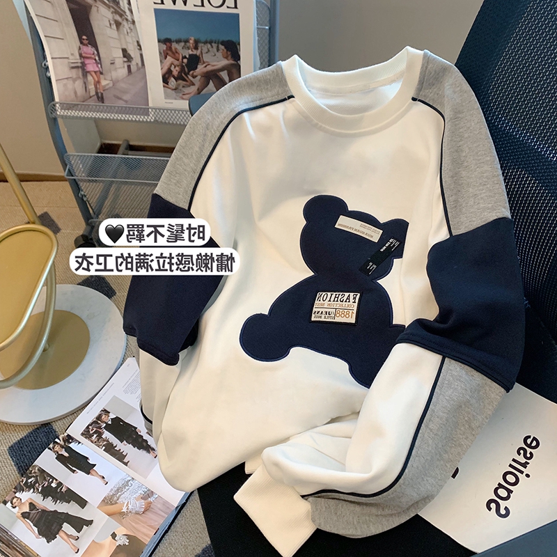 2025秋冬新款加绒加厚卫衣女宽松圆领套头长袖上衣休闲百搭打底衫